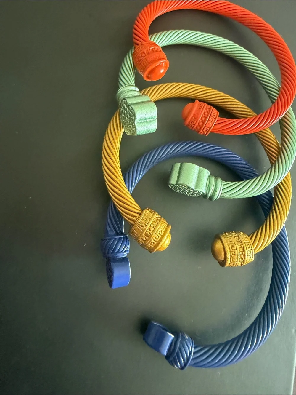 Colorful Twisted Cable Cuff Bracelets - Set of Blue, Yellow, Red, Green